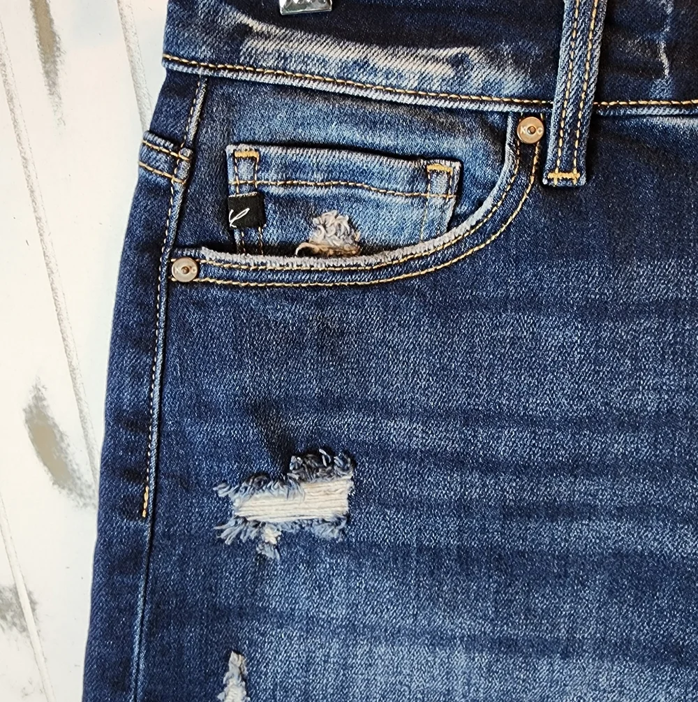 Kancan Classic Distressed Denim Shorts - Blue